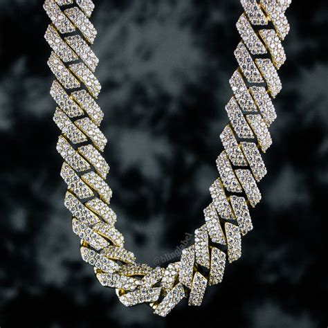 15mm Straight Edge Diamond Iced Cuban Link Chain In Gold Bling Label