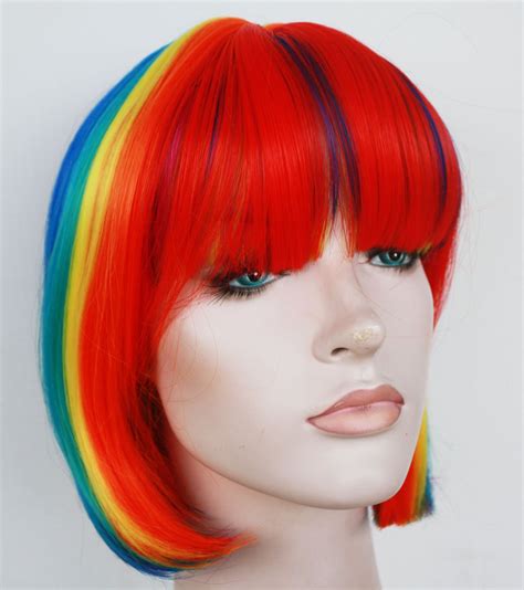 Beautiful Rainbow Bob Wig For Women Halloween Costume Wig Etsy Uk