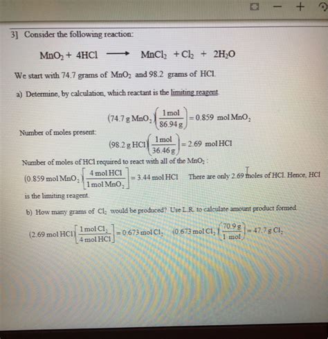 Solved Consider The Following Reaction Mno Hcl Chegg