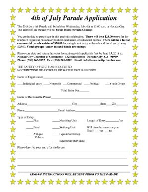 Fillable Online 2018 4th Of July Parade Application Nevadacitychamber