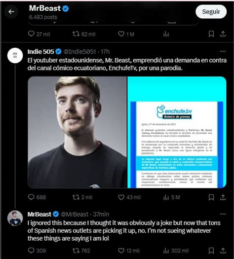 As Reaccion Mrbeast En Redes Sociales Sobre La Supuesta Demanda A