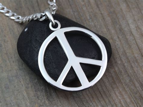 Sterling Silver Large Peace Sign Necklace Mens Peace