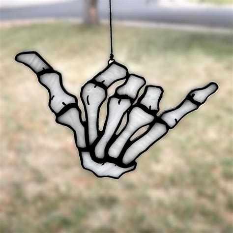 Stained Glass Skeletal Shaka Suncatcher Spooky Skeleton Halloween