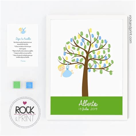 árbol de huellas para bautizo bebé niño