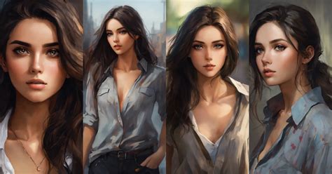 Lexica Portrait Draw Beautiful Girl Dark Hair Gray Eyes Open Shirt She Walks To The Post