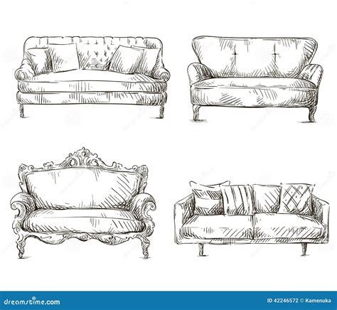 Set Of Sofas Drawings Sketch Style Vector Illustration Stock Vector