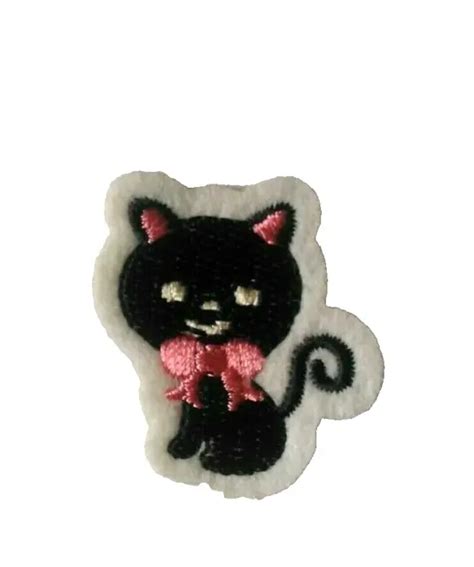 Patch Cusson Petit Chat Noir Noeud Rose Thermocollant Eur