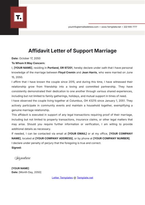 Free Affidavit Letter Of Support Marriage Template Edit Online