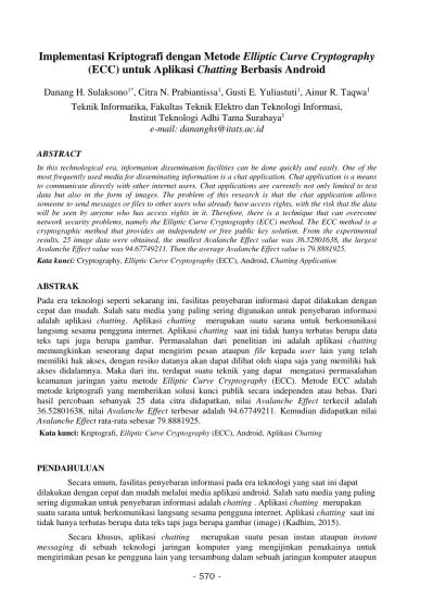 Implementasi Kriptografi Dengan Metode Elliptic Curve Cryptography Ecc