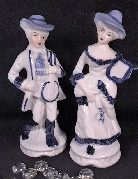 Vintage Lady And Man Figurines Blue And White Figurines Etsy