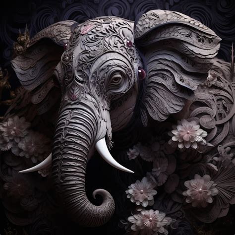 Arte En Papel De Un Elefante Con Flores Foto Premium