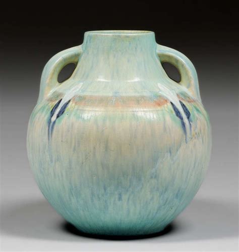 Roseville Monticello Two Handled Vase C1930s California Historical Design