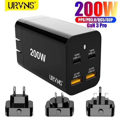 Urvns 200w Usb C Super Fast Charger 4 Port Gan Pd 100w Pps 45w Qc5 Wall