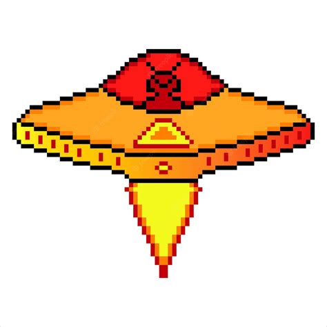 Premium Vector | Pixel art alien spaceship on white background.