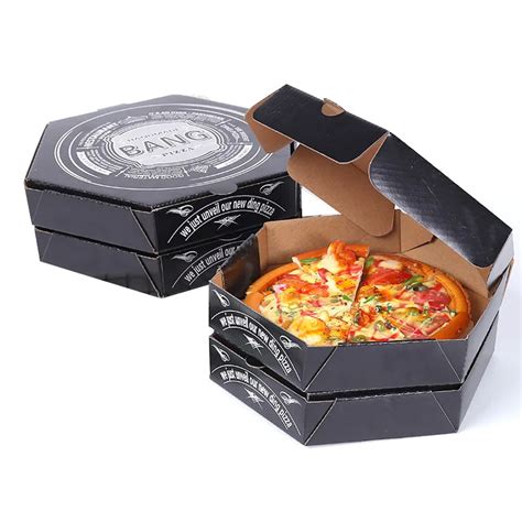 Black Hexagon Design Carton Pizza Packaging Box Biodegradable Food