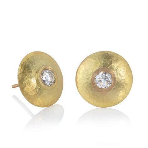 Diamond Gold Textured Disc Stud Earrings By Julia Lloyd George