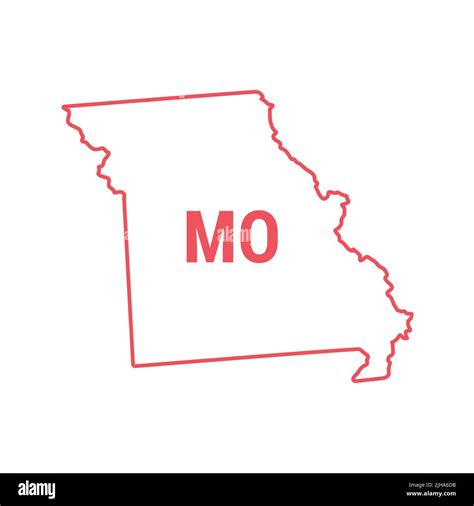 Missouri Us State Map Red Outline Border Illustration Isolated On White Two Letter State