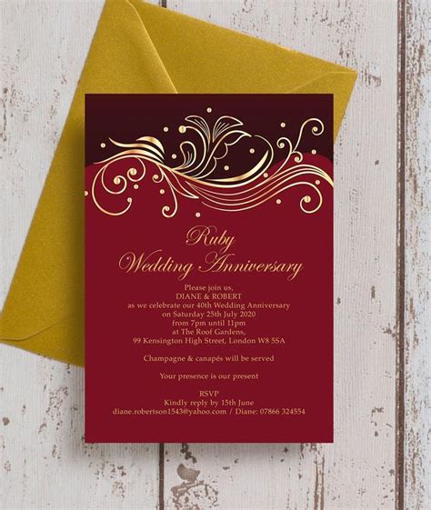 Etsy Ruby Anniversary Invitation Anniversary Invitations Ruby