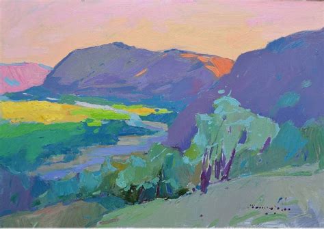 Evening In The Valley Oil On Cardboard Painting By Shandor Alexander