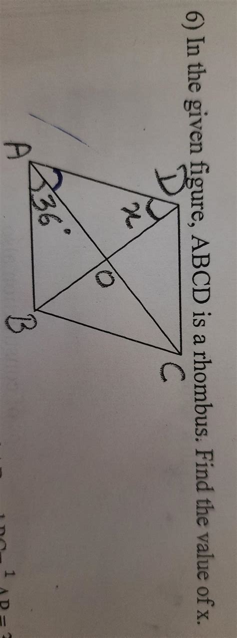 In The Given Figure Abcd Is A Rhombus Find The Value Of X Brainly In