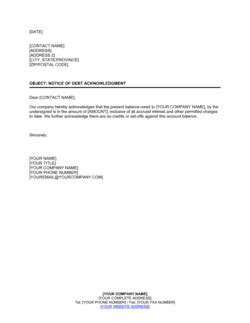 Notice Of Debt Acknowledgment Template Business In A Box