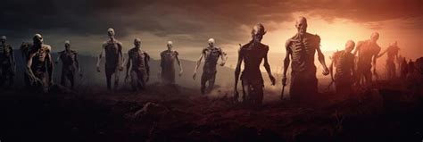 Premium AI Image | Apocalypse fantasy scene group of zombie walking Halloween concept