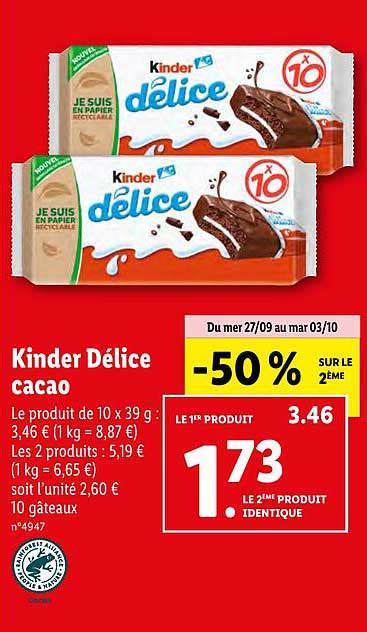 Promo Kinder Délice Cacao chez Lidl iCatalogue fr