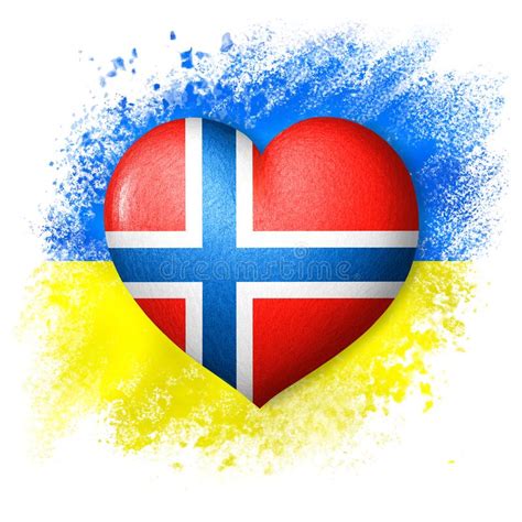 Banderas De Ucrania Y Noruega Color Del Corazón De La Bandera En El