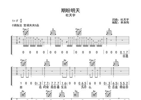 杜天宇《期盼明天》吉他谱 C调弹唱六线谱 琴魂网