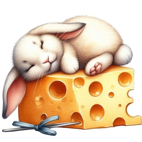 Conejo Lindo Durmiendo En El Queso Clipart Acuarela Vector Premium