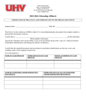 Fillable Online Uhv Citizenship Affidavit Fax Email Print