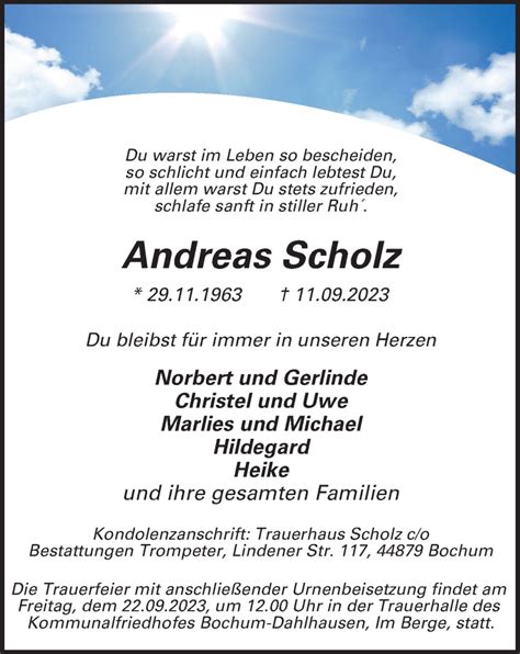 Traueranzeigen Von Andreas Scholz Trauer In Nrw De