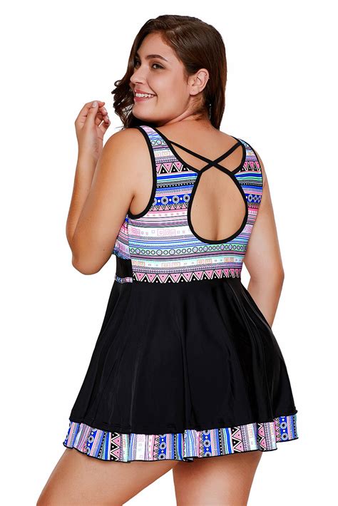 Dylan Womens Plus Size Two Pieces Tankini Swimdress Tribal Print