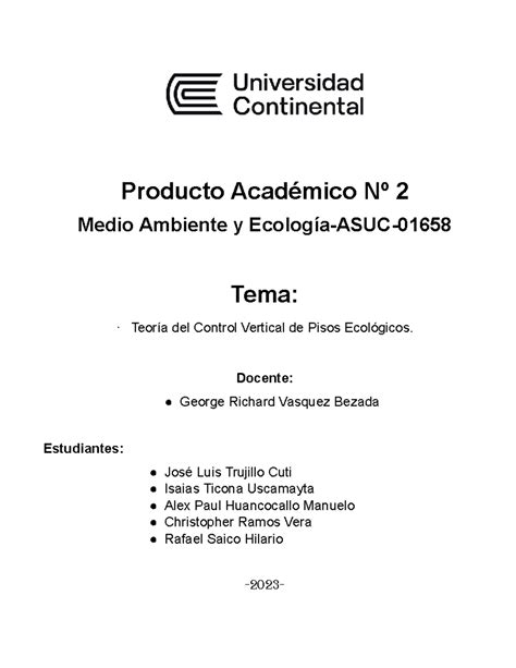 PA2 Medio Ambiente Producto Académico Nº 2 Medio Ambiente y Ecología