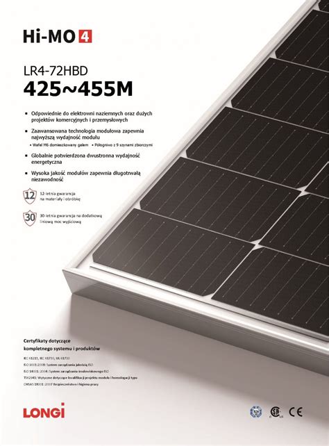 Modu Fotowoltaiczny Panel Pv Wp Longi Lr Hbd M Bifacial