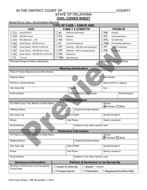 Oklahoma JS 44 Civil Cover Sheet Federal District Court Oklahoma