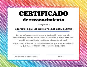 Certificado de reconocimiento Educación virtual Cualquier grado en Español