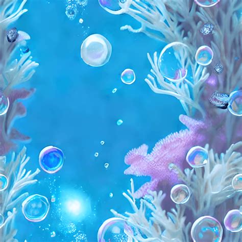 Underwater Paradise Graphic With Pale Pastel Colors Sealife Jewels Opal Opalescent Bubbles Tiny