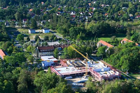 Werneuchen von oben Baustelle zum Neubau des Schulgebäudes