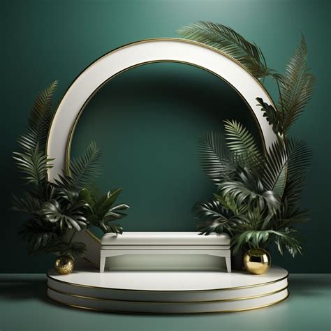 Premium Ai Image Vector White Product Podium With Green Tropical Palm