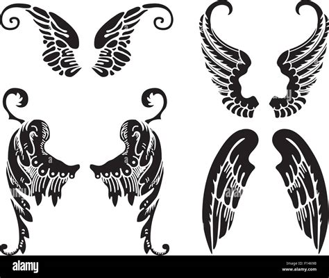 Four Sets Of Black Angel Wings Stock Vector Image Art Alamy