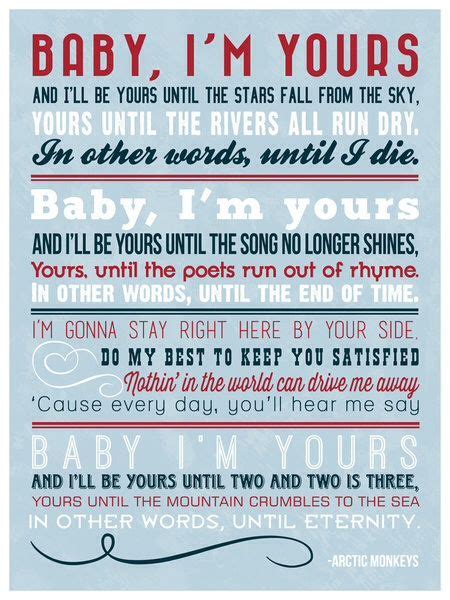 Arctic Monkeys Baby I M Yours Song Lyric Posters Lyric Poster