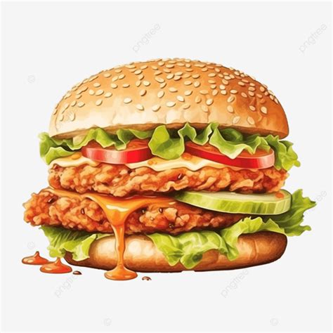 Burger Crunchy Chicken Pieces With Lettuce Tomato Slice And Cheese