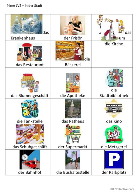 Gebäude in der Stadt bildwörterbüche Deutsch DAF Arbeitsblätter pdf doc