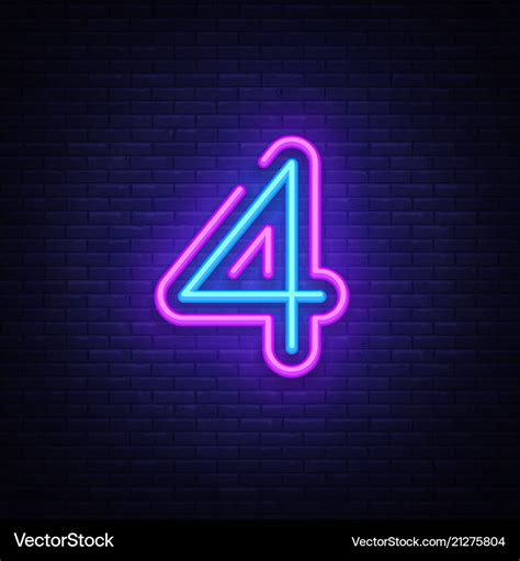 Number four symbol neon sign four Royalty Free Vector Image