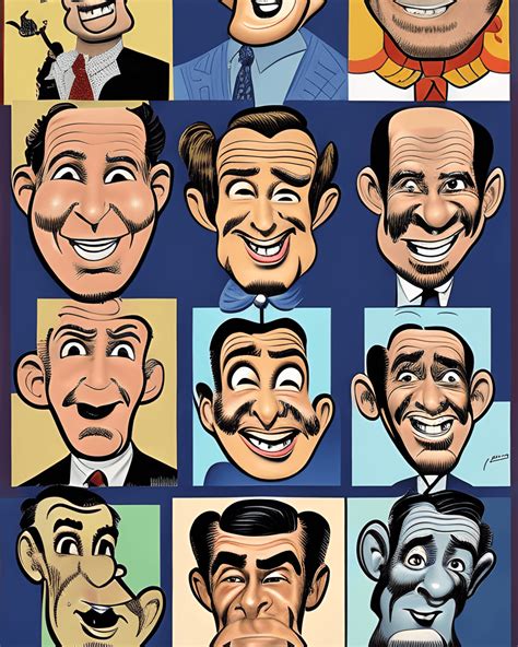 Evenly Spaced Male Celebrity Caricatures With Separating Borders · Creative Fabrica