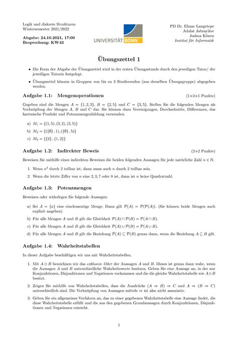 Uebungsblatt Praesenz Logik Und Diskrete Strukturen Wintersemester