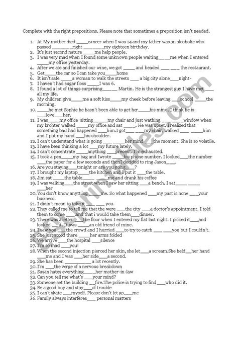 Esl Advanced Prepositions Worksheets Preposition Worksheets