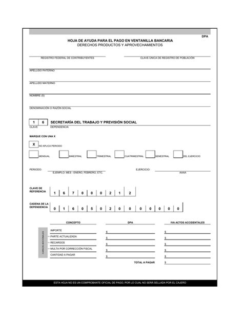 Hoja De Ayuda Para El Pago En Ventanilla Bancaria Derechos