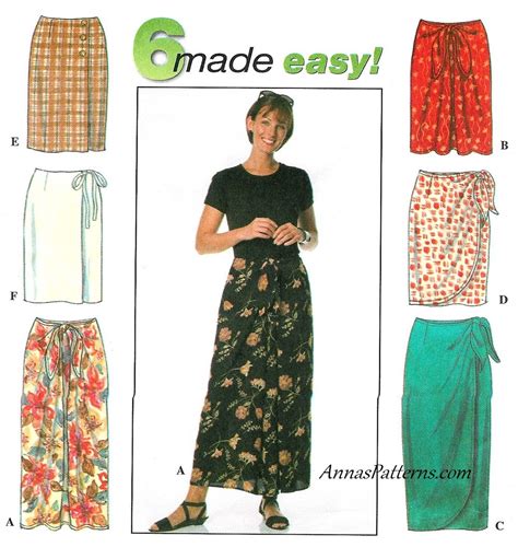 Mock Wrap Skirt Sewing Pattern Plus 18 20 22 Sarong Easy 2 Lengths 7525